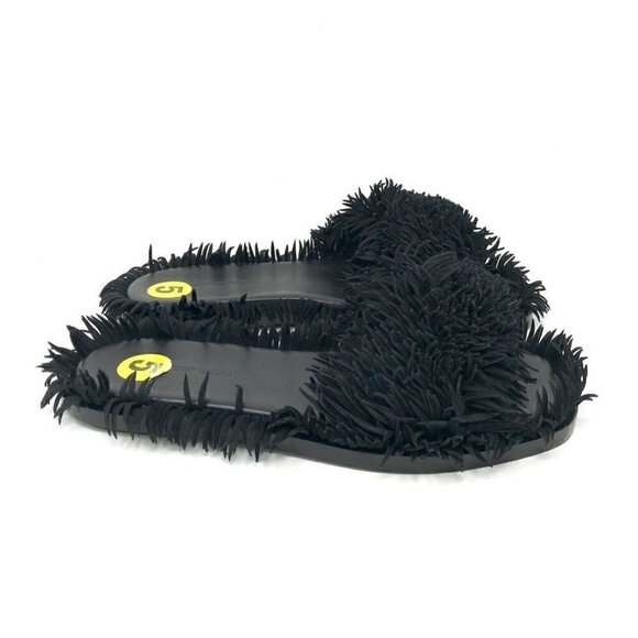 Alexander Wang Josie Slides Sandals Shoes Black Fringe Leather 5 - Picture 1 of 10